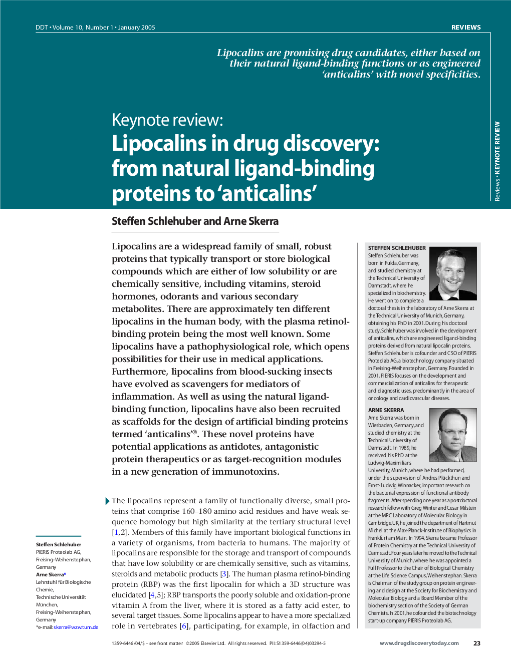 Lipocalins in drug discovery: From natural ligand-binding proteins to 'anticalins'
