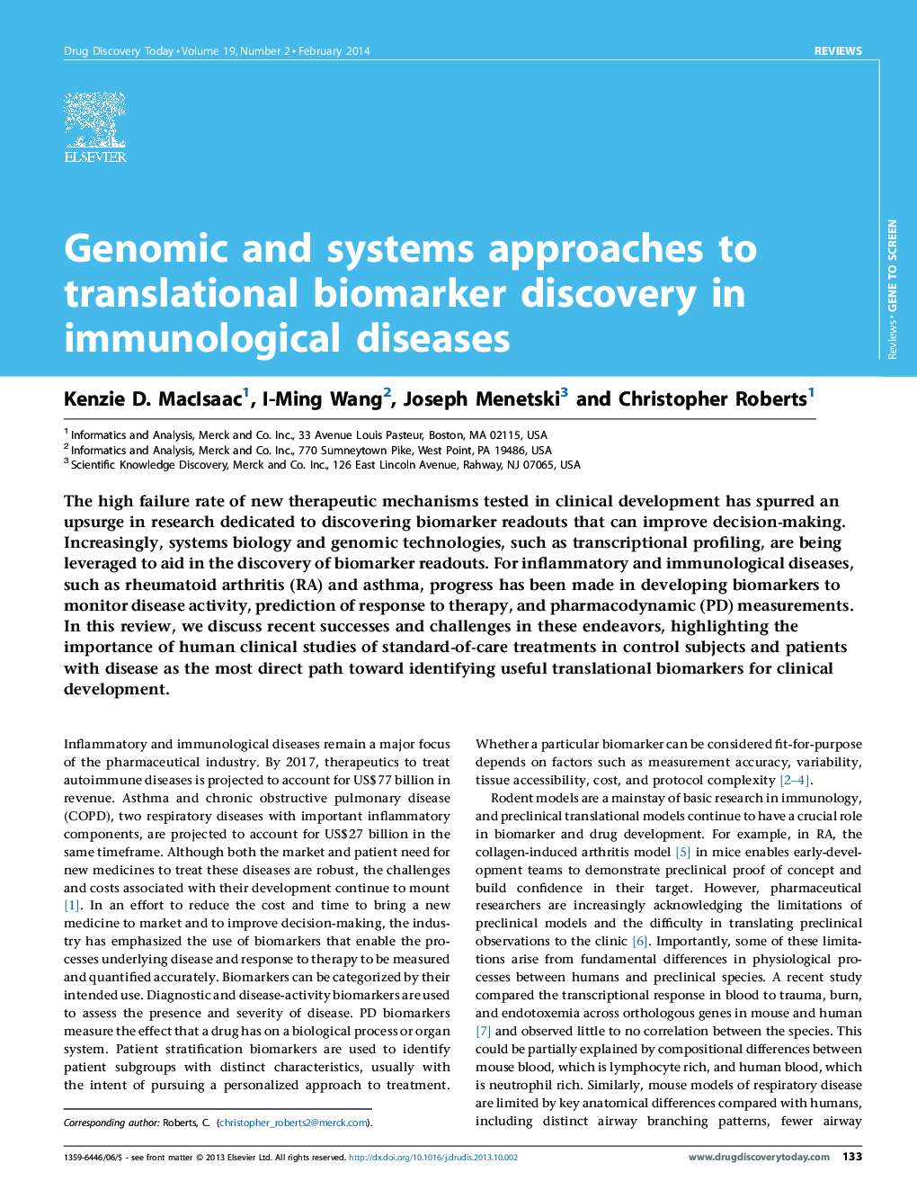 Genomic and systems approaches to translational biomarker discovery in immunological diseases