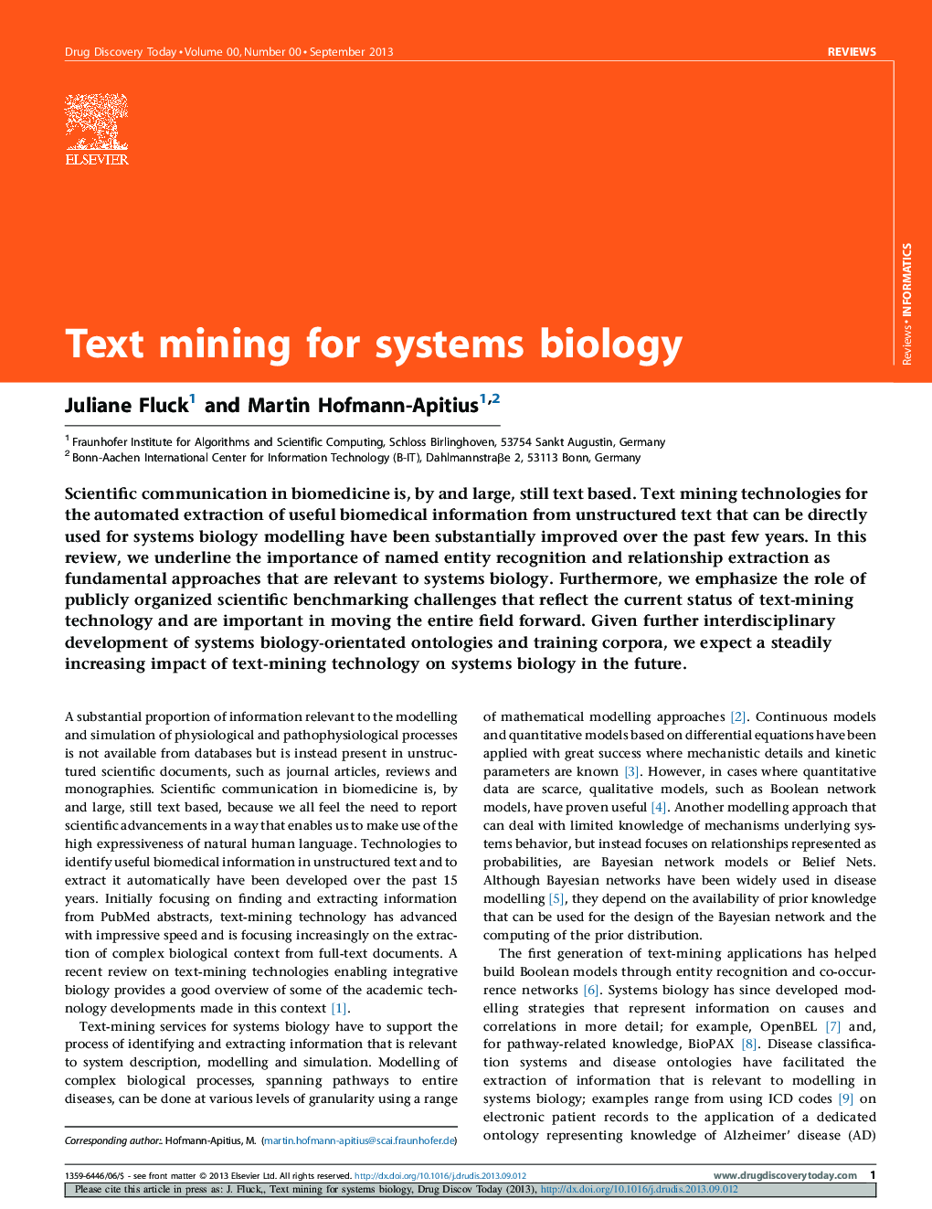 Text mining for systems biology