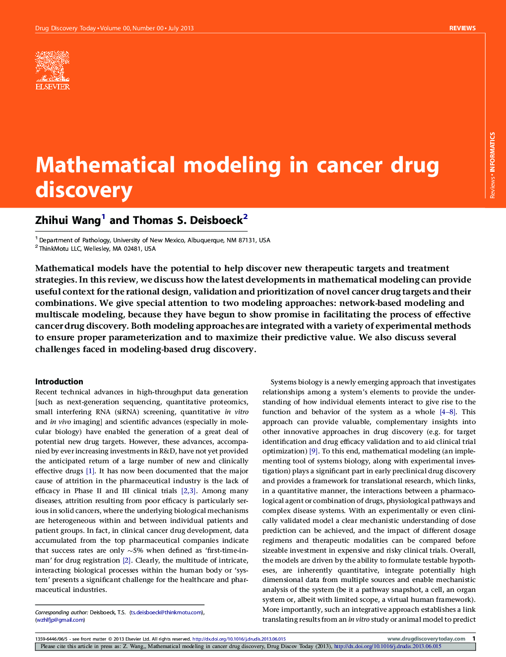 Mathematical modeling in cancer drug discovery