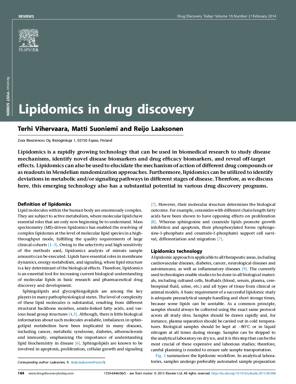 Lipidomics in drug discovery