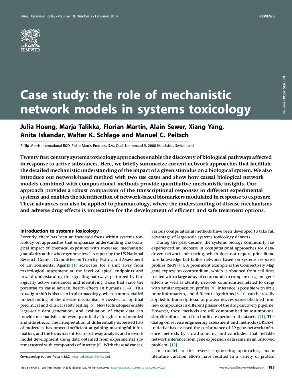 Case study: the role of mechanistic network models in systems toxicology