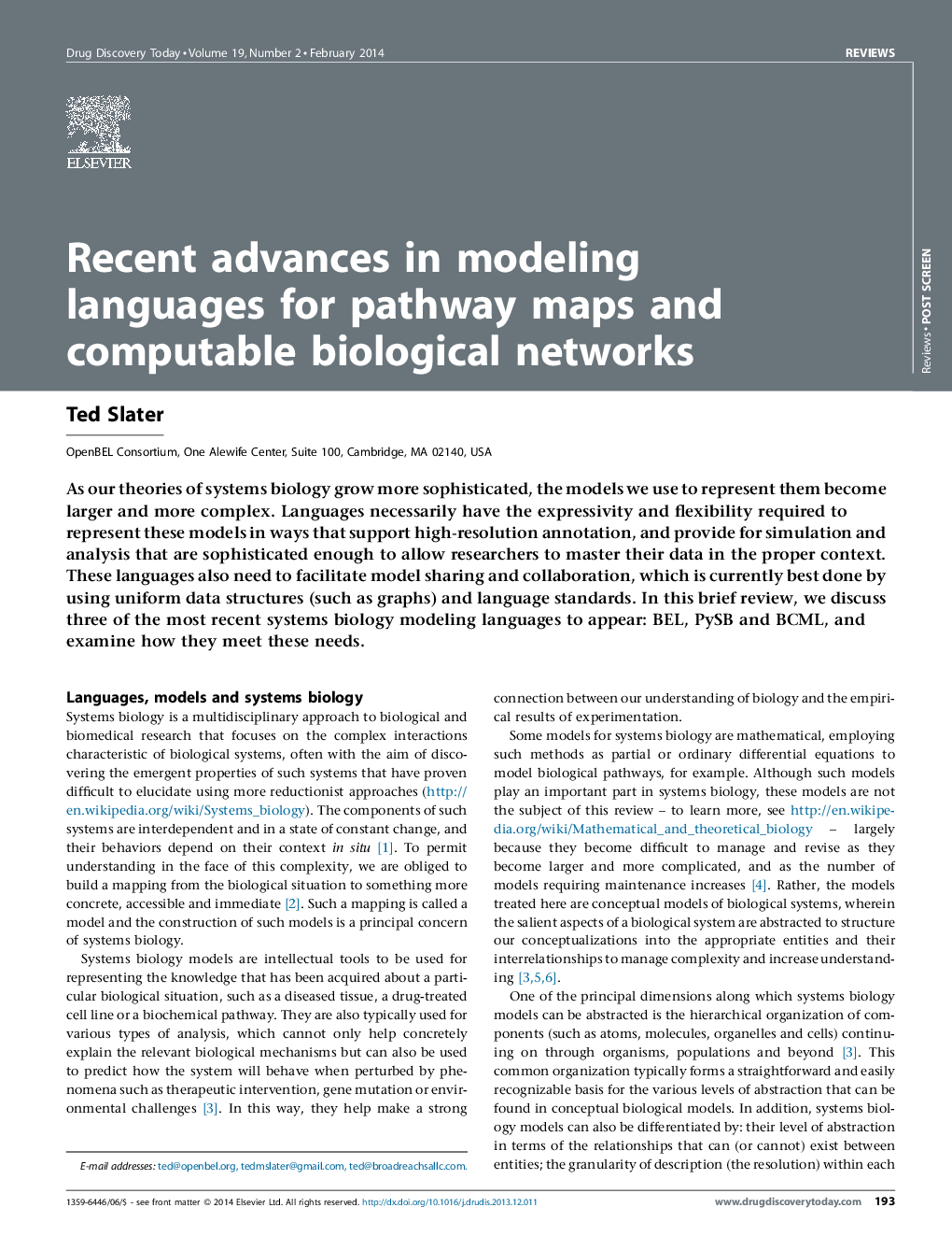 Recent advances in modeling languages for pathway maps and computable biological networks