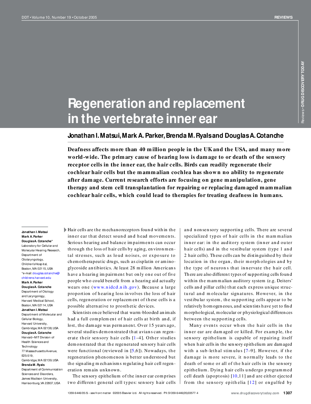 Regeneration and replacement in the vertebrate inner ear