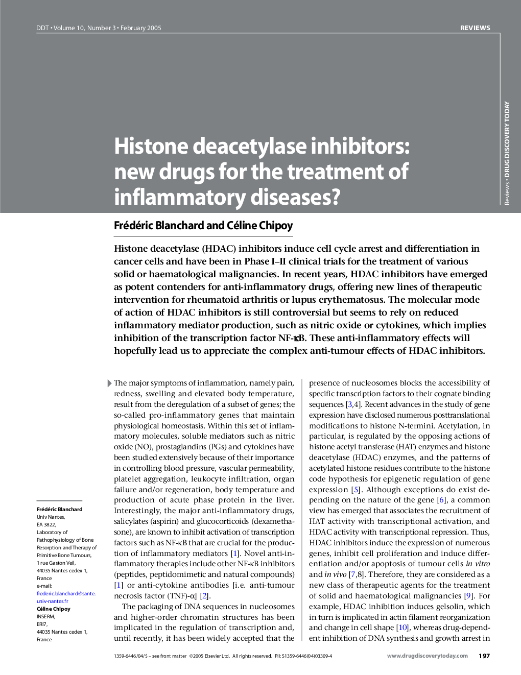 Histone deacetylase inhibitors: new drugs for the treatment of inflammatory diseases?