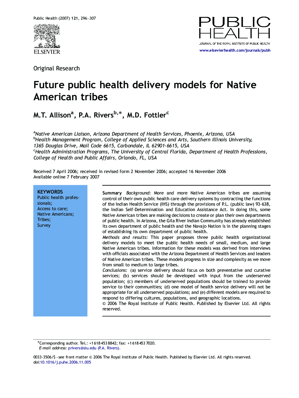Future public health delivery models for Native American tribes