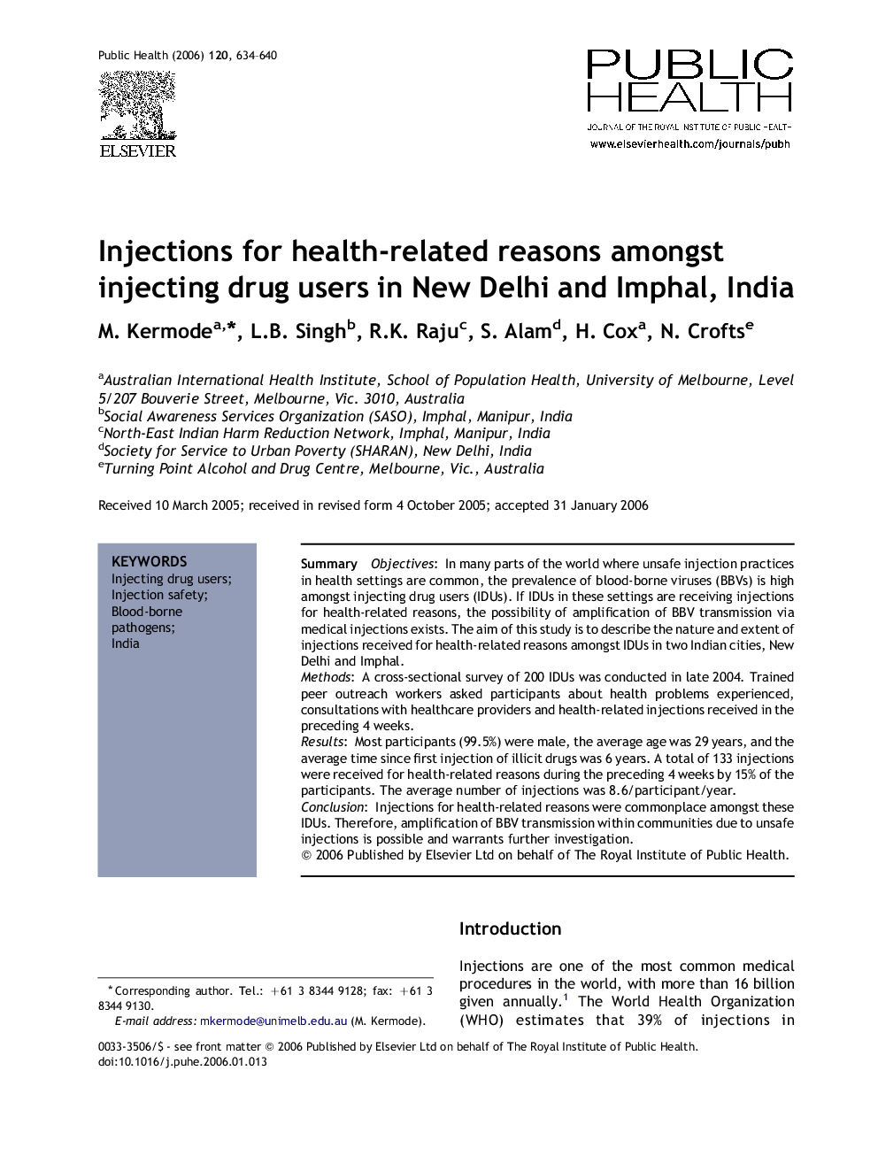 Injections for health-related reasons amongst injecting drug users in New Delhi and Imphal, India