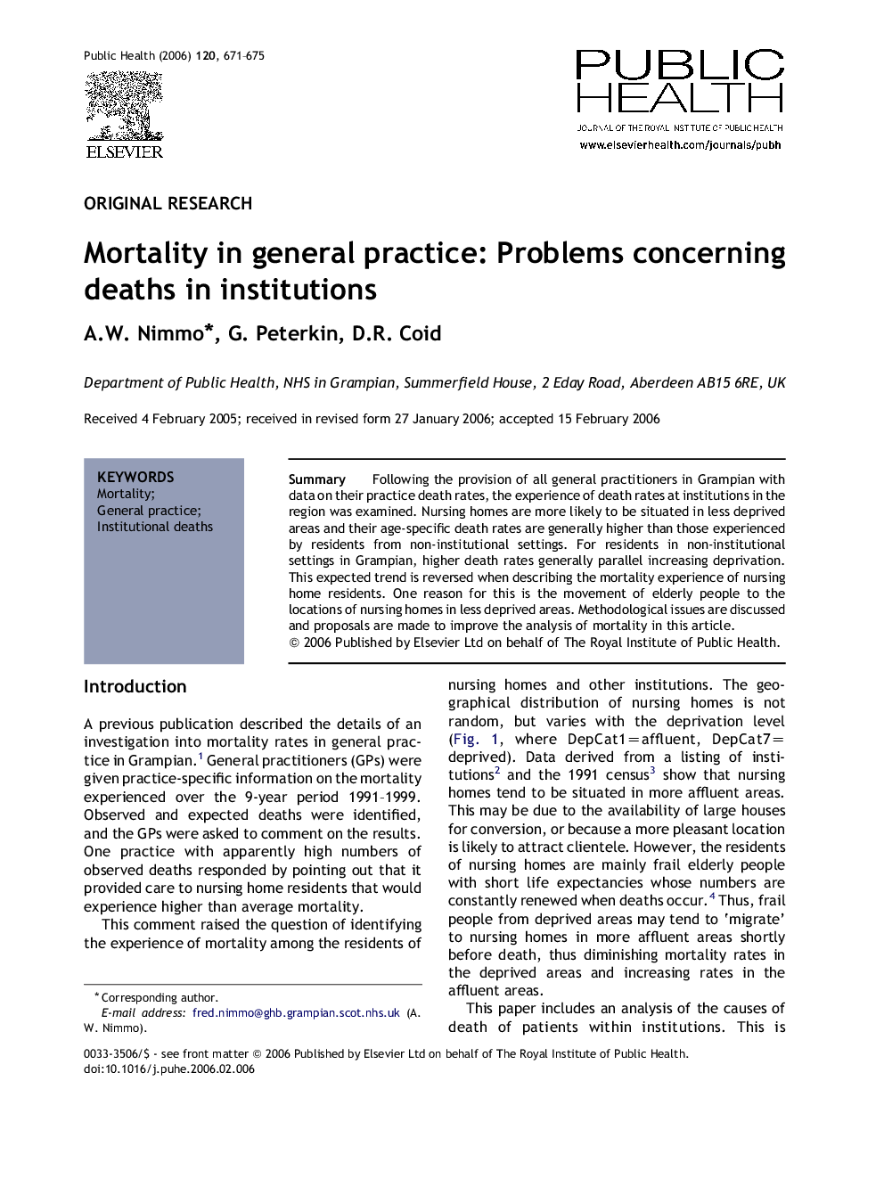 Mortality in general practice: Problems concerning deaths in institutions