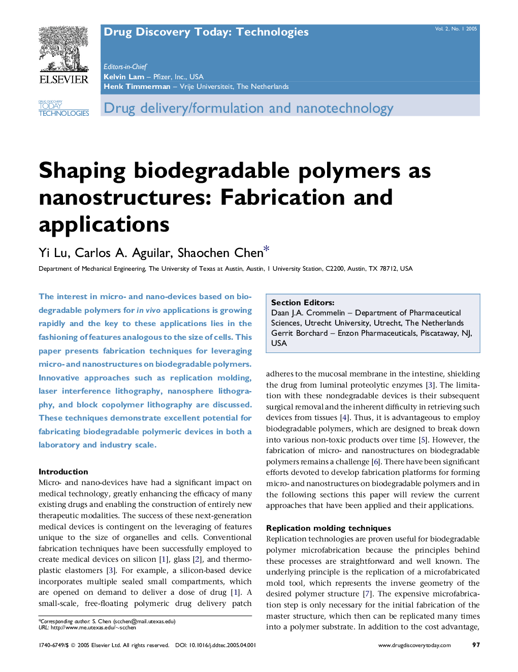 Shaping biodegradable polymers as nanostructures: Fabrication and applications