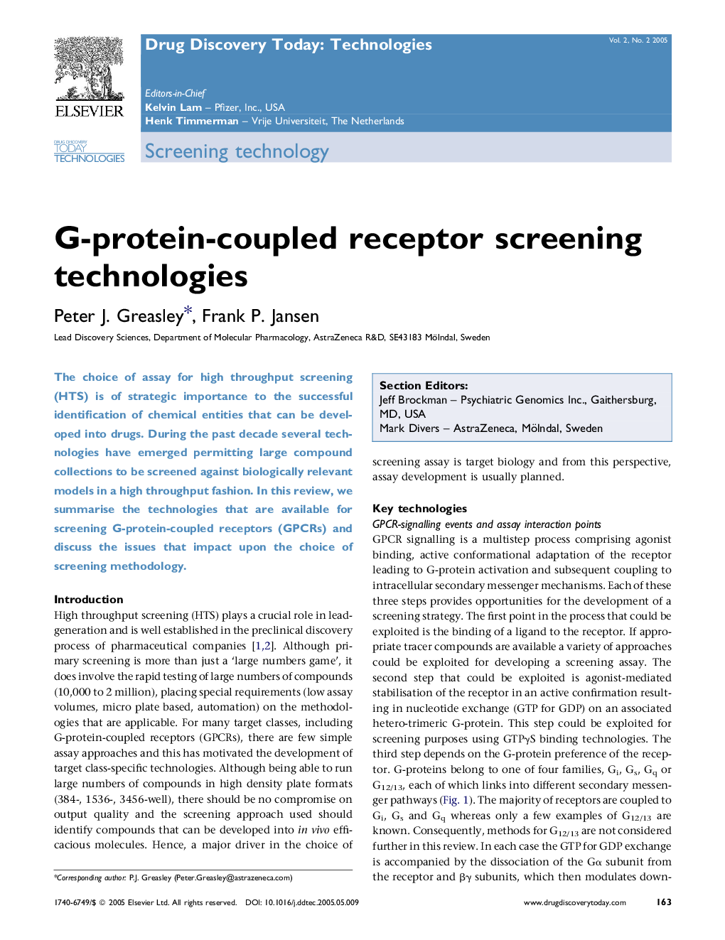 G-protein-coupled receptor screening technologies