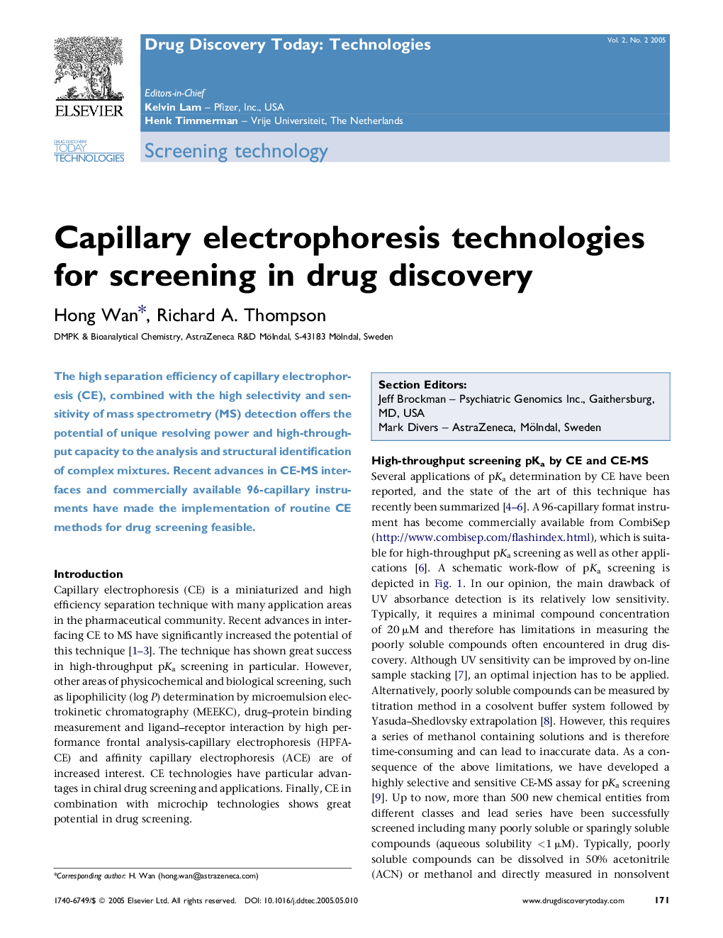 Capillary electrophoresis technologies for screening in drug discovery