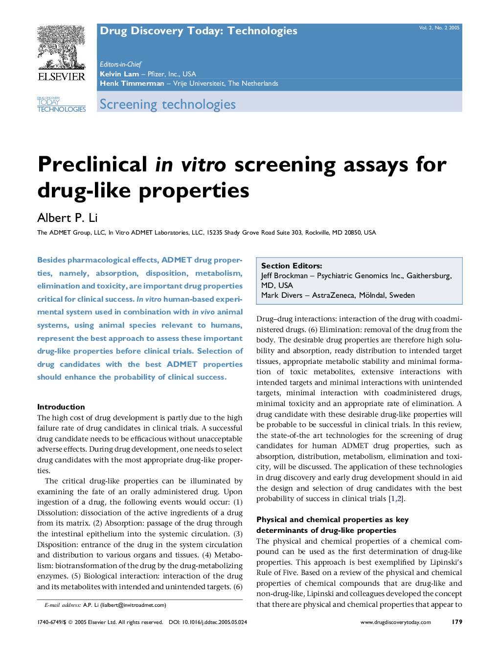 Preclinical in vitro screening assays for drug-like properties