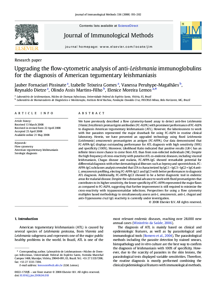 Upgrading the flow-cytometric analysis of anti-Leishmania immunoglobulins for the diagnosis of American tegumentary leishmaniasis