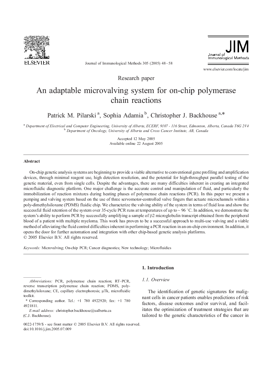 An adaptable microvalving system for on-chip polymerase chain reactions