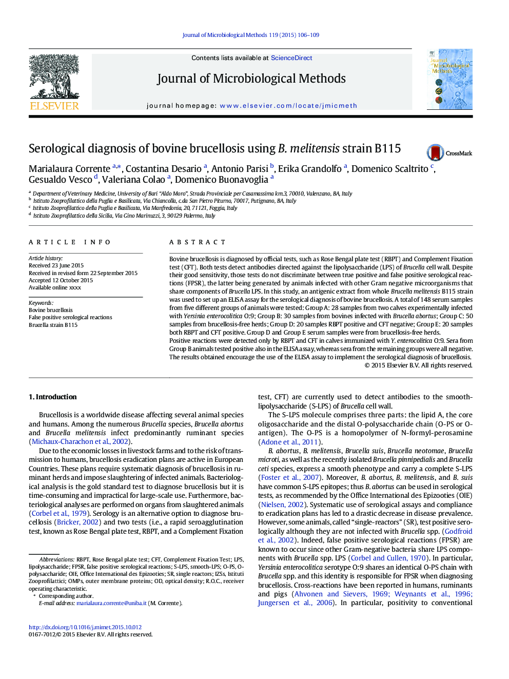 Serological diagnosis of bovine brucellosis using B. melitensis strain B115