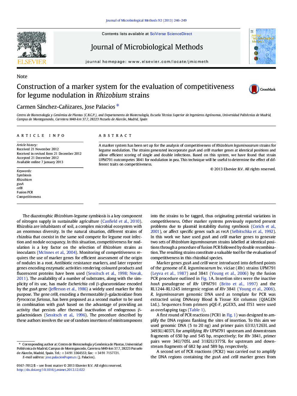 Construction of a marker system for the evaluation of competitiveness for legume nodulation in Rhizobium strains