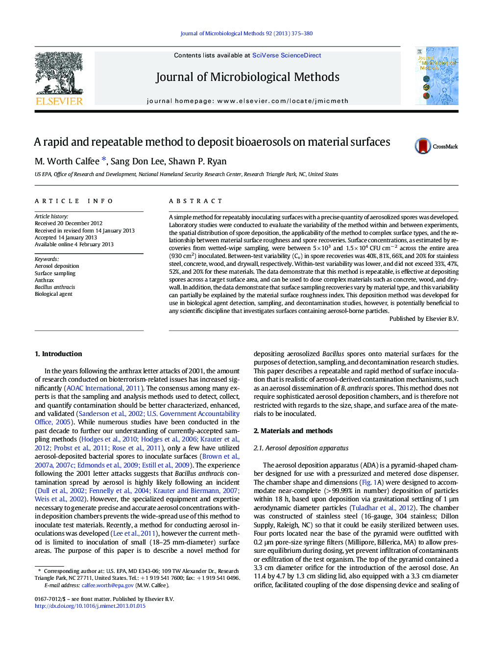 A rapid and repeatable method to deposit bioaerosols on material surfaces