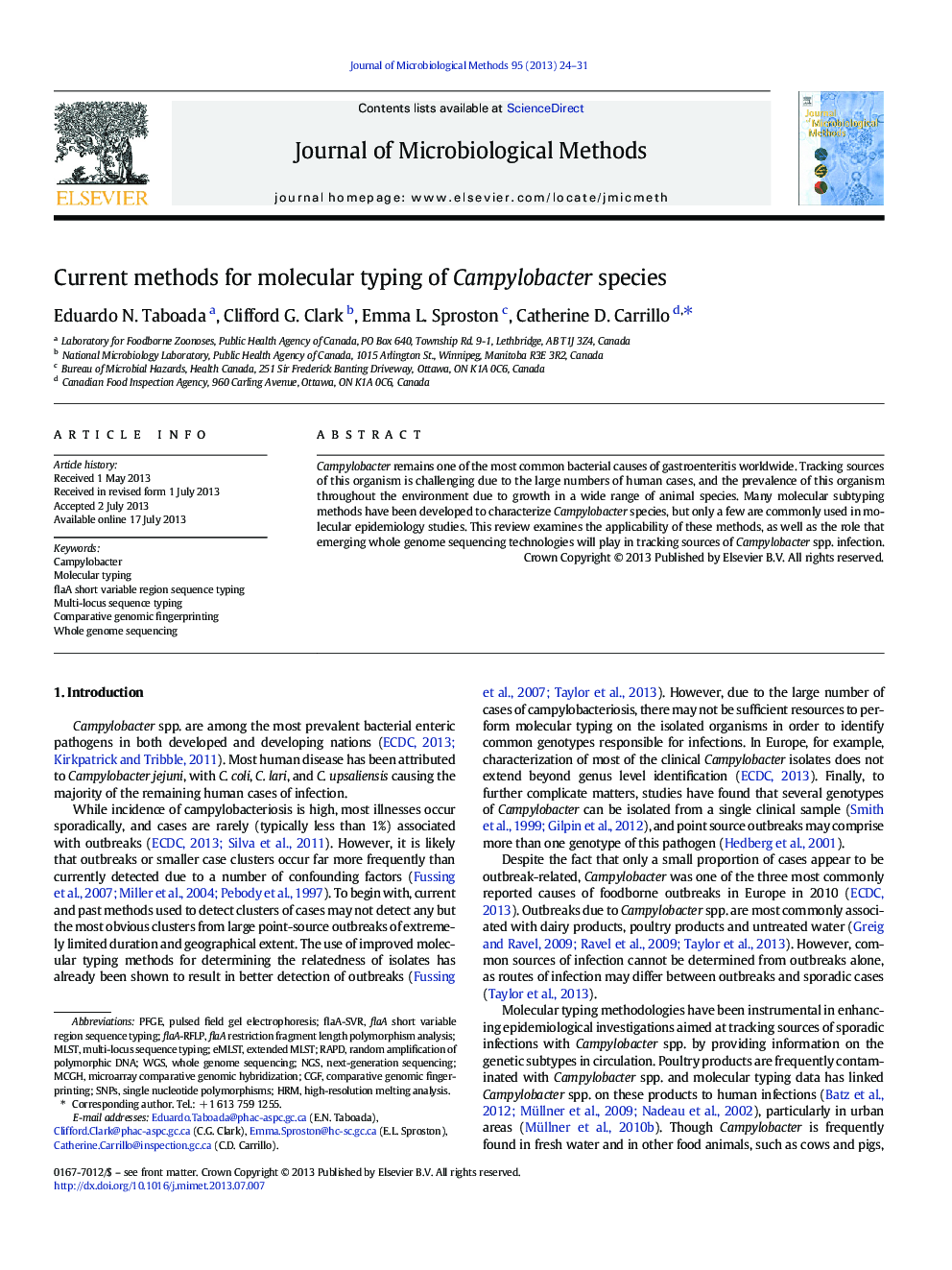 Current methods for molecular typing of Campylobacter species
