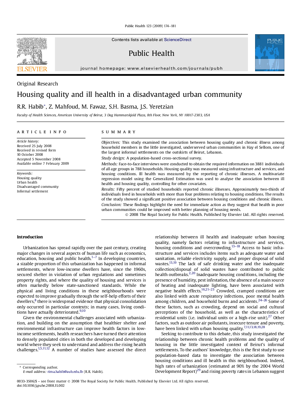 Housing quality and ill health in a disadvantaged urban community