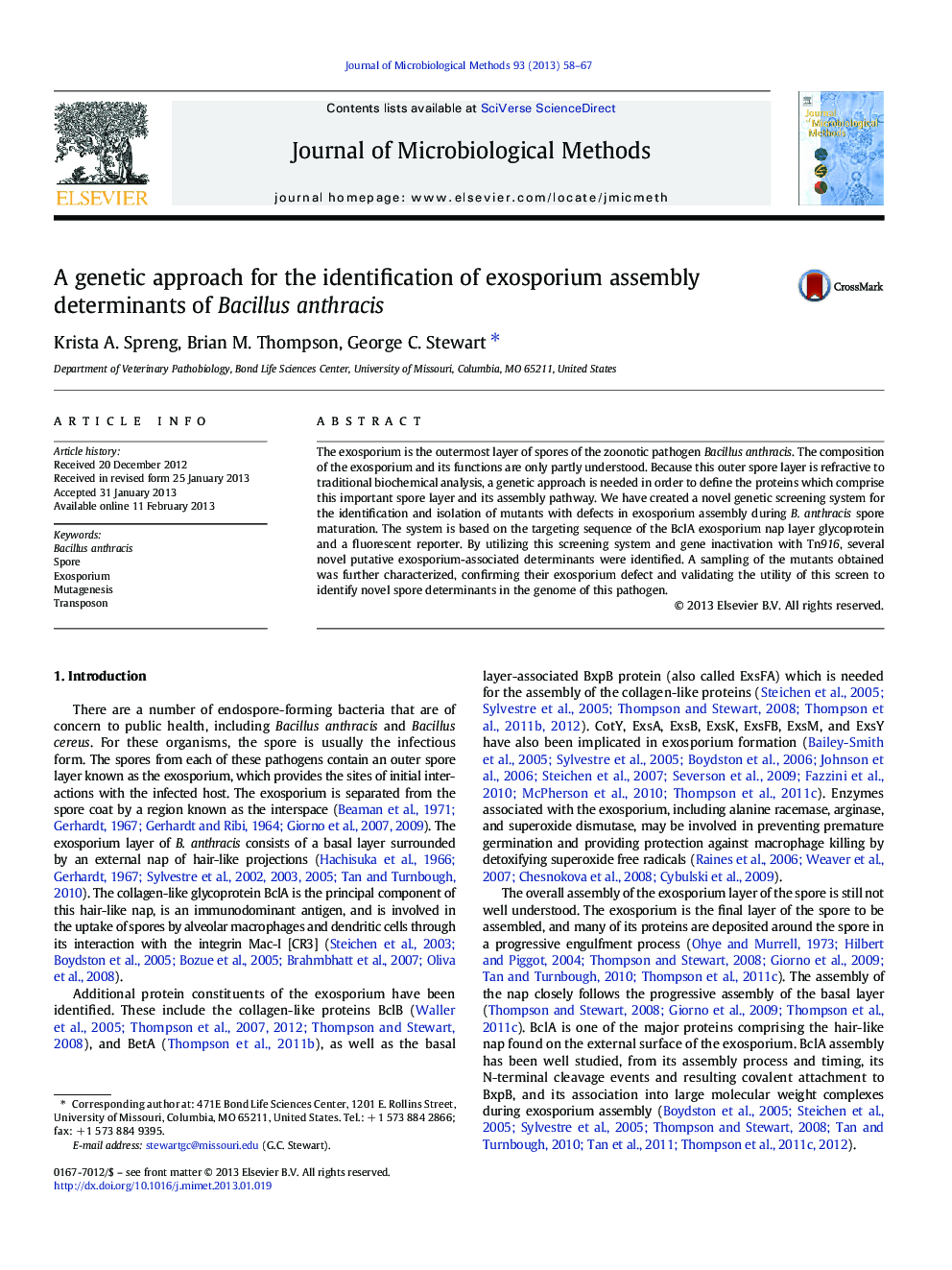 A genetic approach for the identification of exosporium assembly determinants of Bacillus anthracis