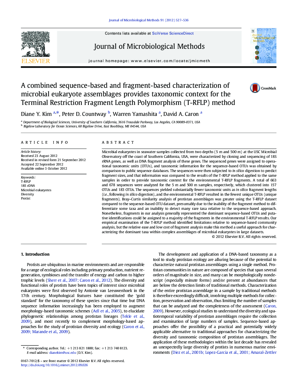 A combined sequence-based and fragment-based characterization of microbial eukaryote assemblages provides taxonomic context for the Terminal Restriction Fragment Length Polymorphism (T-RFLP) method