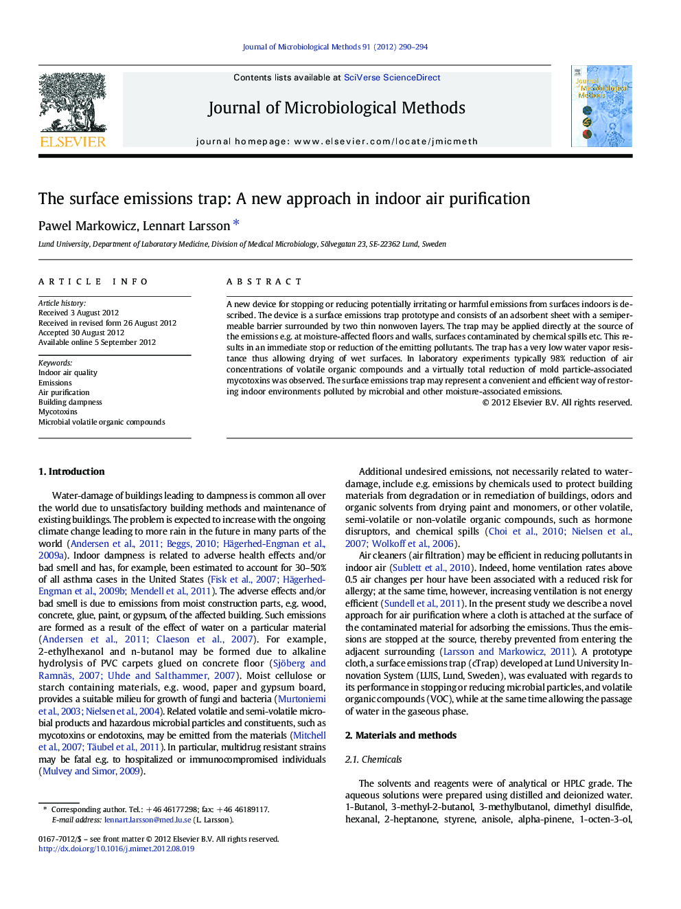 The surface emissions trap: A new approach in indoor air purification