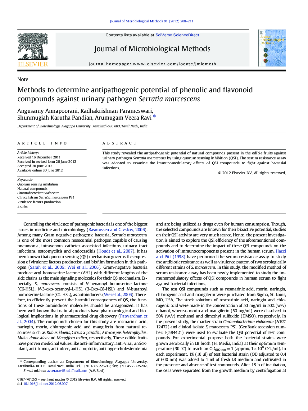 Methods to determine antipathogenic potential of phenolic and flavonoid compounds against urinary pathogen Serratia marcescens