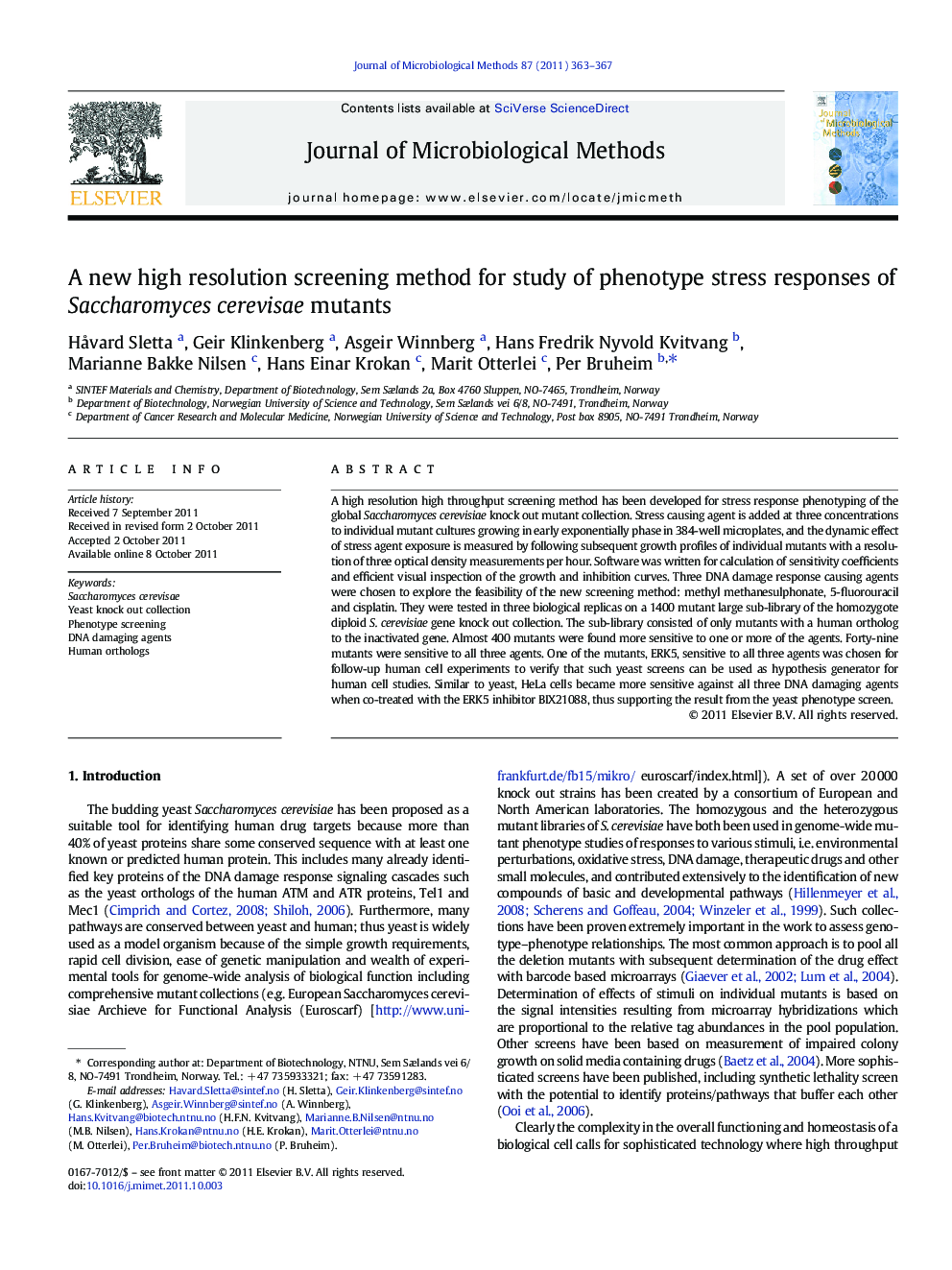 A new high resolution screening method for study of phenotype stress responses of Saccharomyces cerevisae mutants