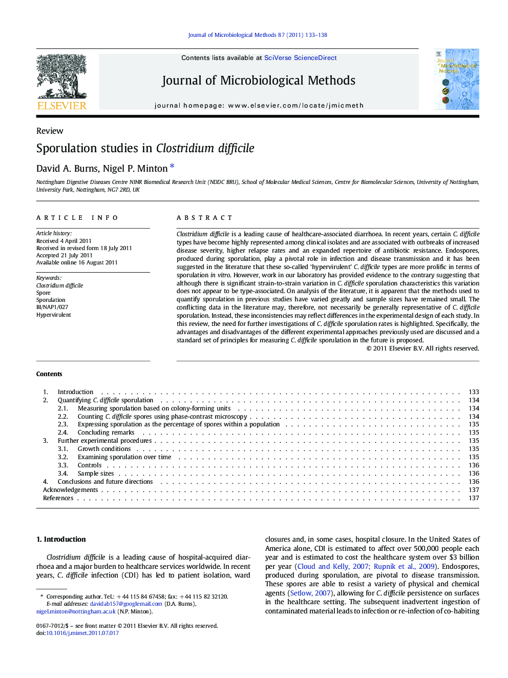 Sporulation studies in Clostridium difficile