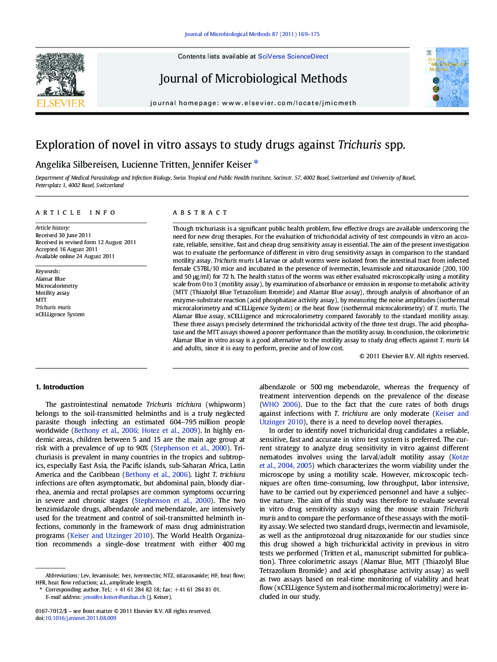 Exploration of novel in vitro assays to study drugs against Trichuris spp.