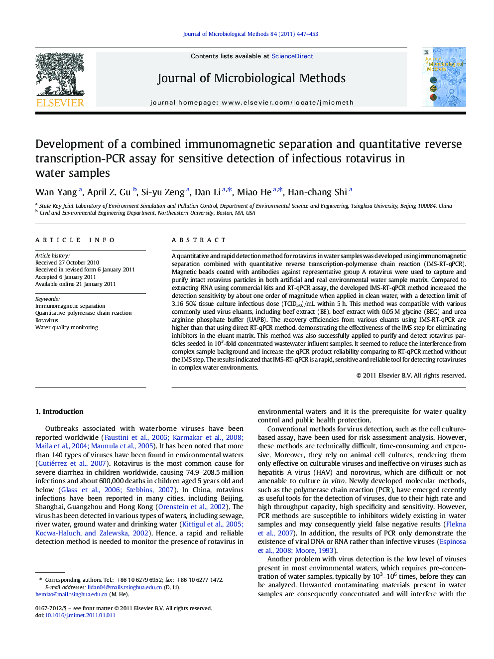 Development of a combined immunomagnetic separation and quantitative reverse transcription-PCR assay for sensitive detection of infectious rotavirus in water samples