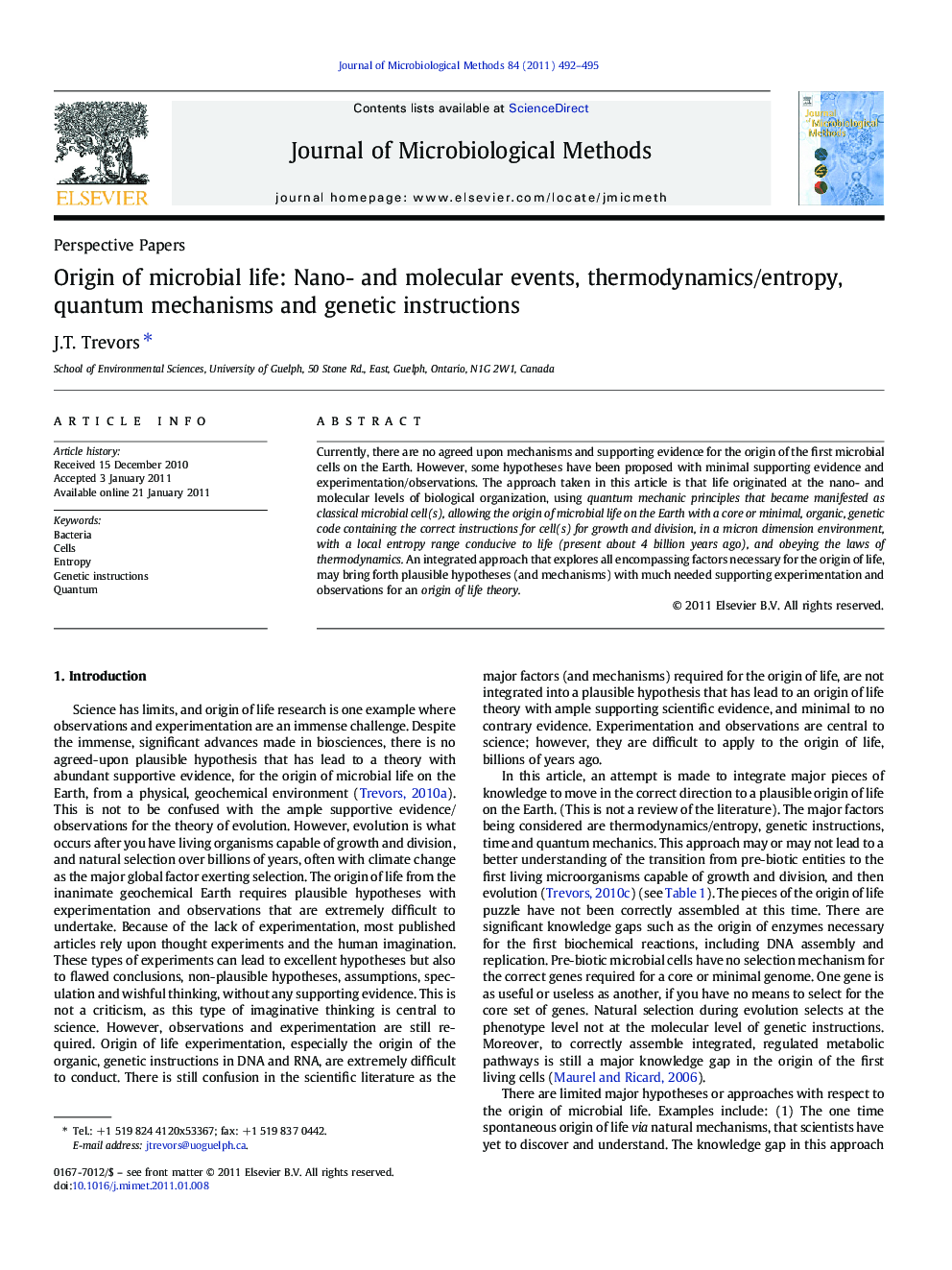 Origin of microbial life: Nano- and molecular events, thermodynamics/entropy, quantum mechanisms and genetic instructions