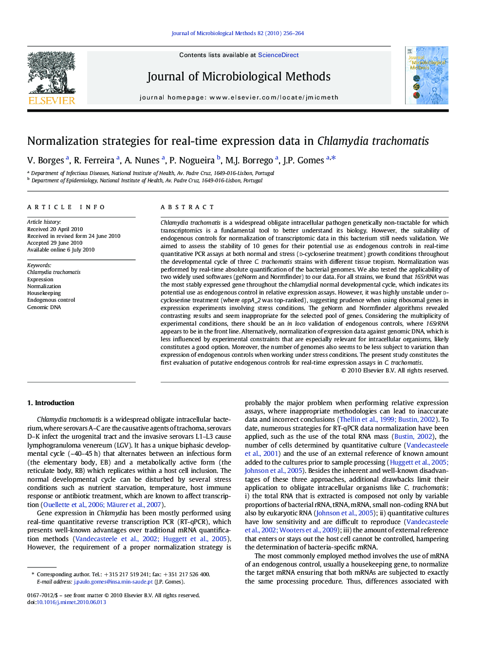 Normalization strategies for real-time expression data in Chlamydia trachomatis