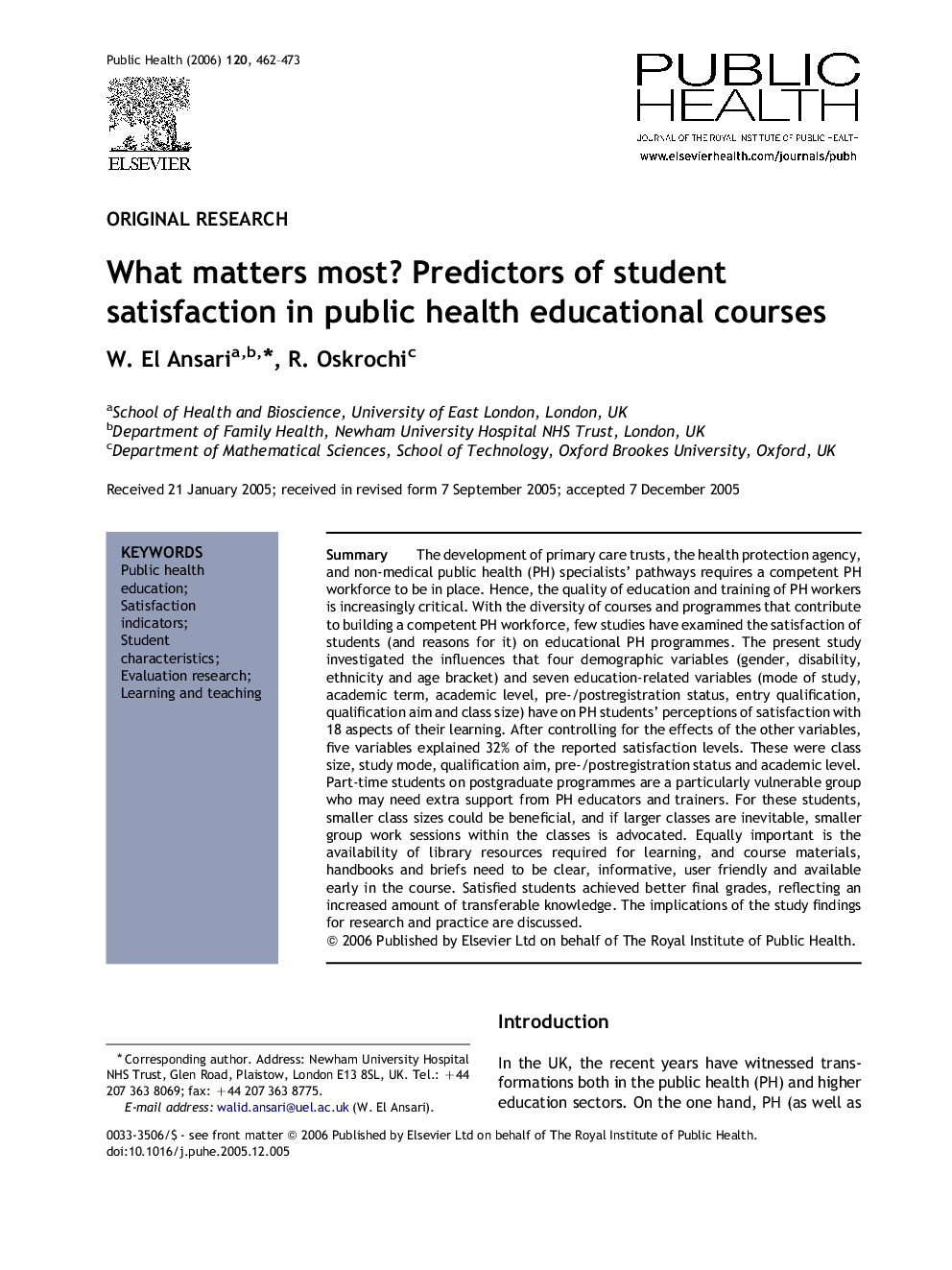 What matters most? Predictors of student satisfaction in public health educational courses