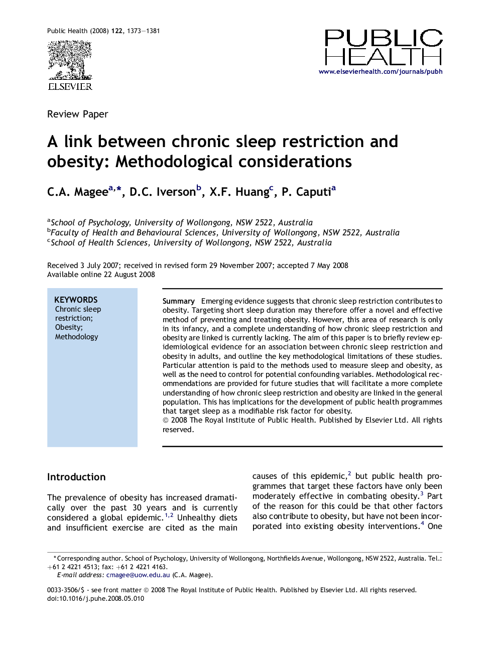 A link between chronic sleep restriction and obesity: Methodological considerations