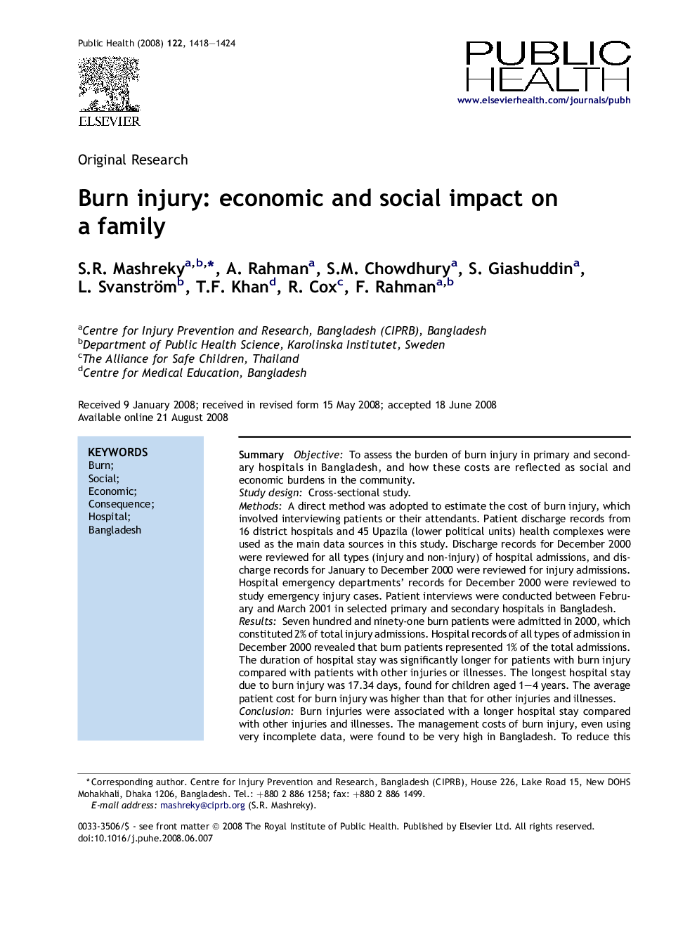 Burn injury: economic and social impact on a family