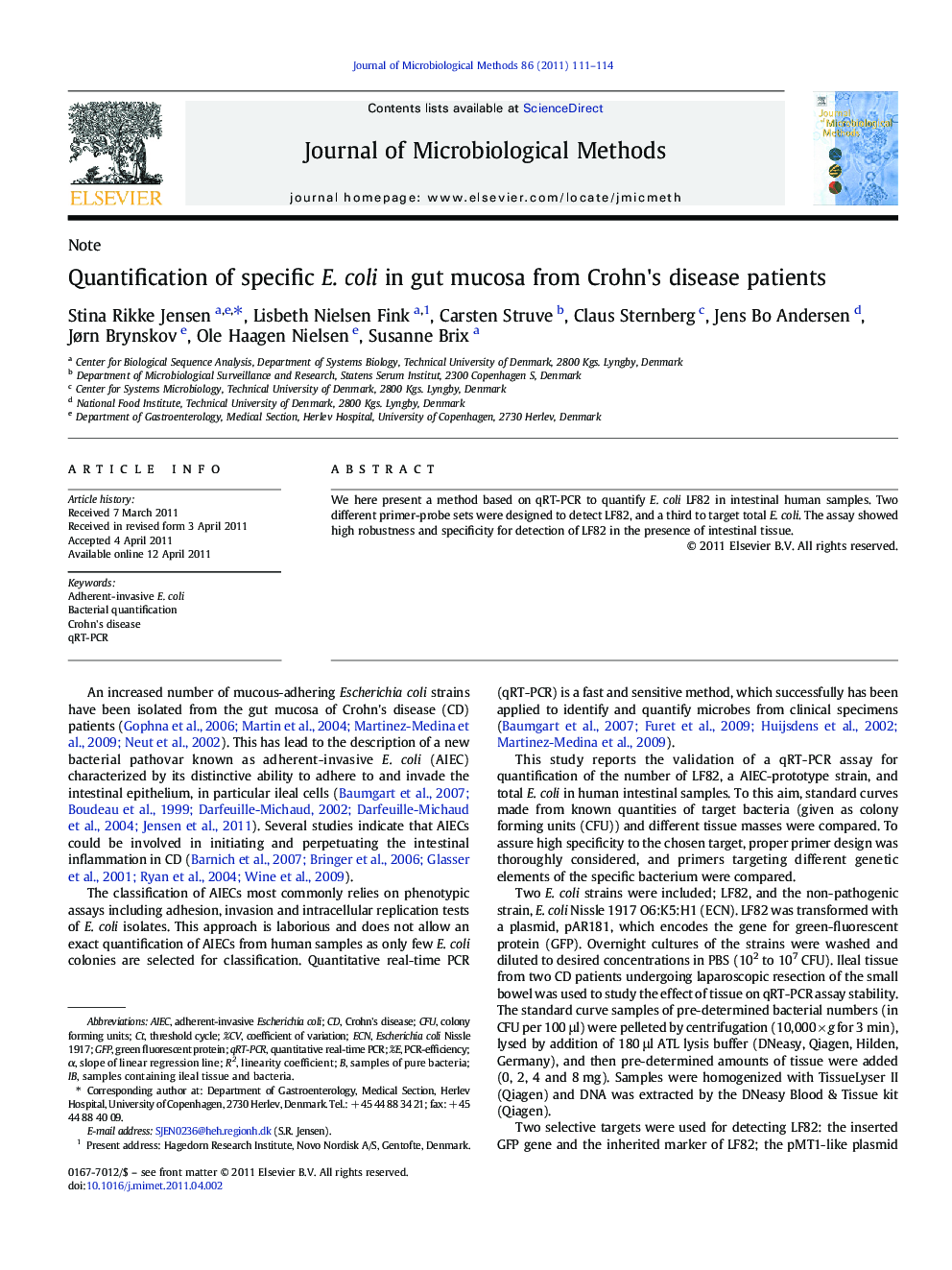 Quantification of specific E. coli in gut mucosa from Crohn's disease patients