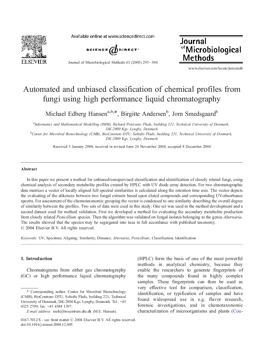 Automated and unbiased classification of chemical profiles from fungi using high performance liquid chromatography