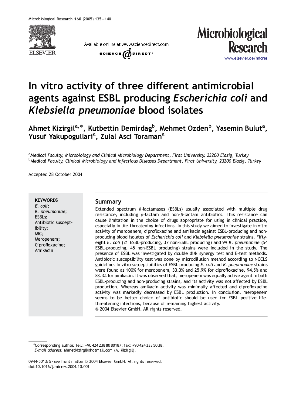 In vitro activity of three different antimicrobial agents against ESBL producing Escherichia coli and Klebsiella pneumoniae blood isolates