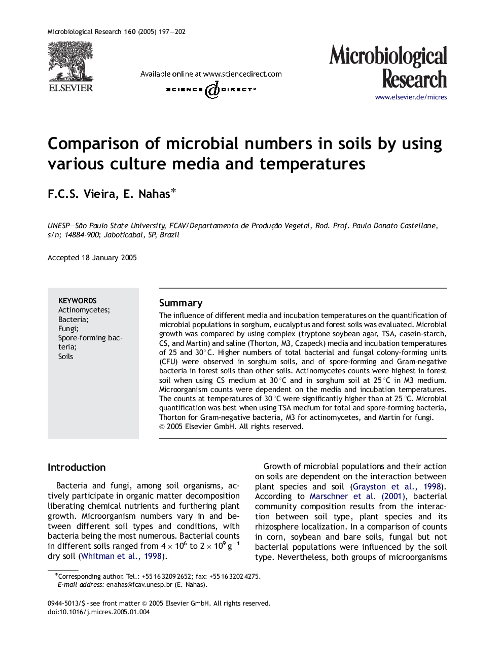 Comparison of microbial numbers in soils by using various culture media and temperatures
