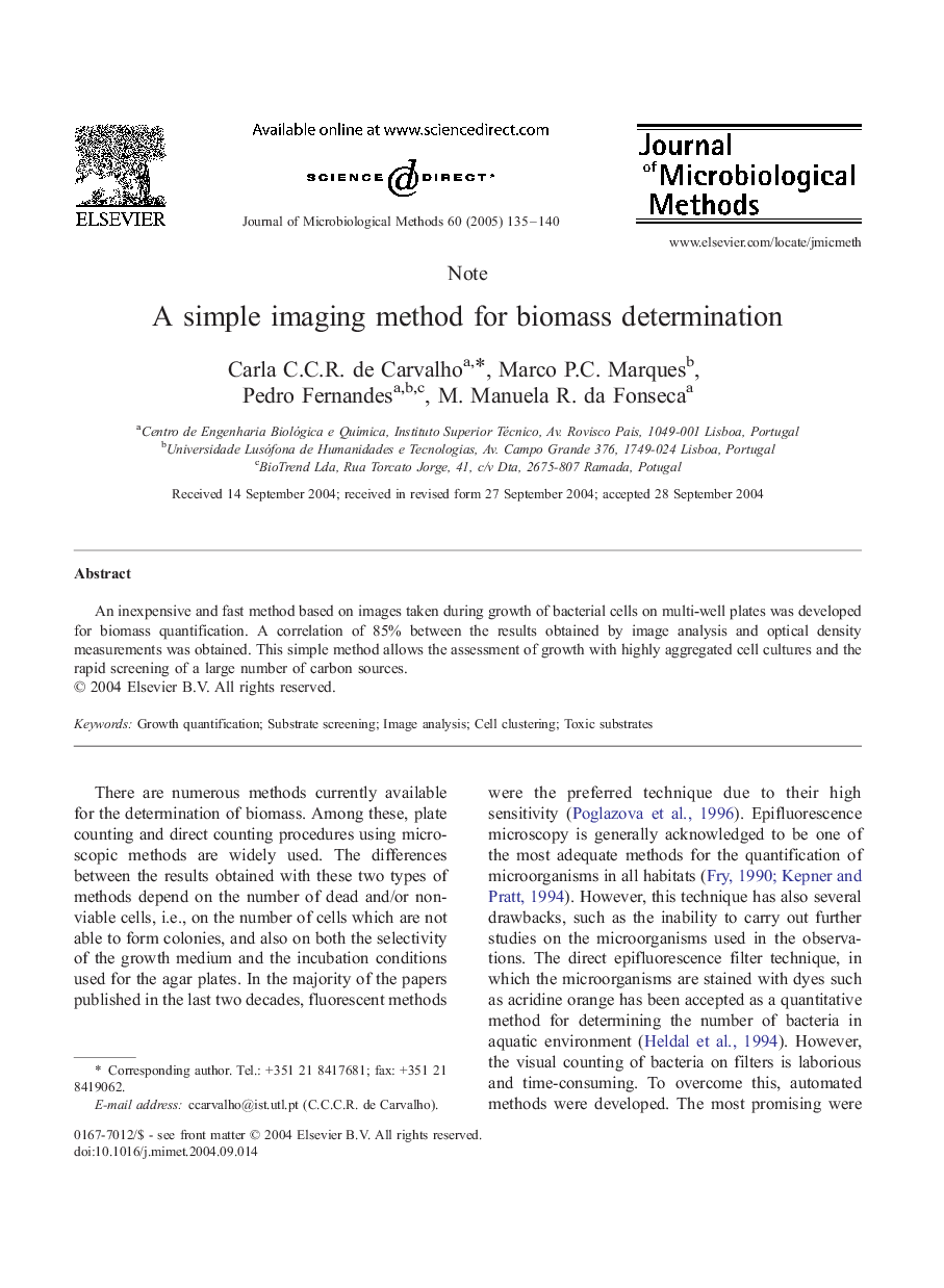 A simple imaging method for biomass determination