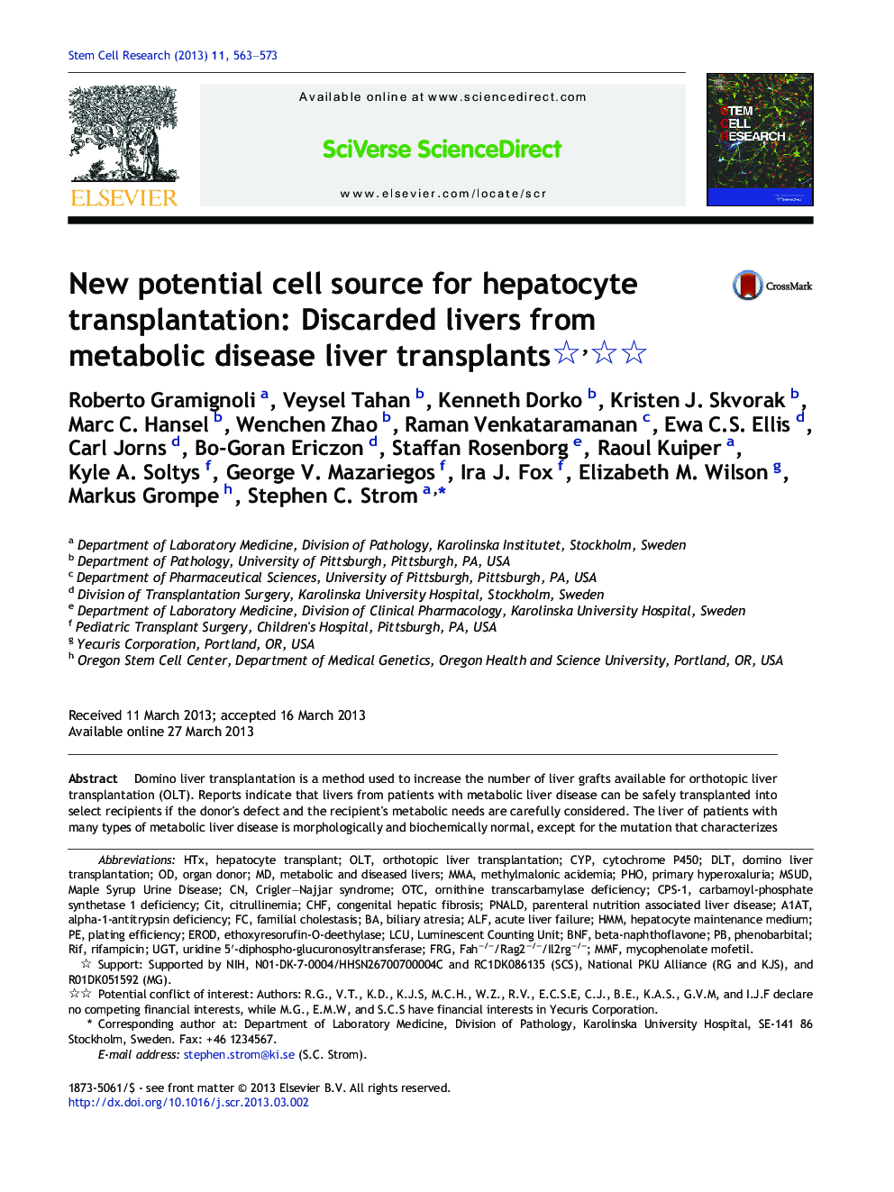New potential cell source for hepatocyte transplantation: Discarded livers from metabolic disease liver transplants