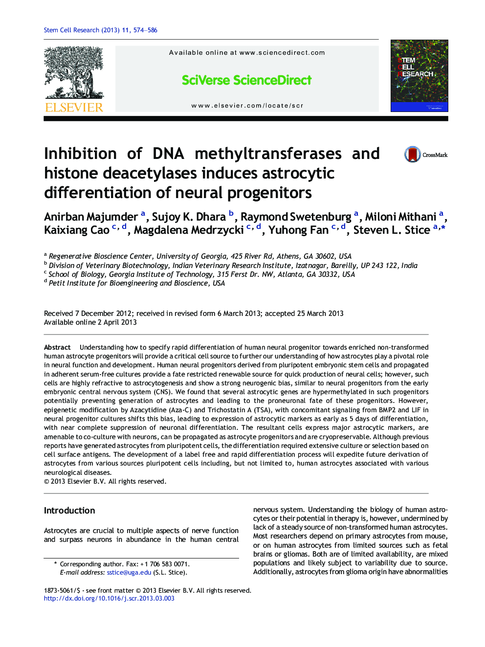 Inhibition of DNA methyltransferases and histone deacetylases induces astrocytic differentiation of neural progenitors