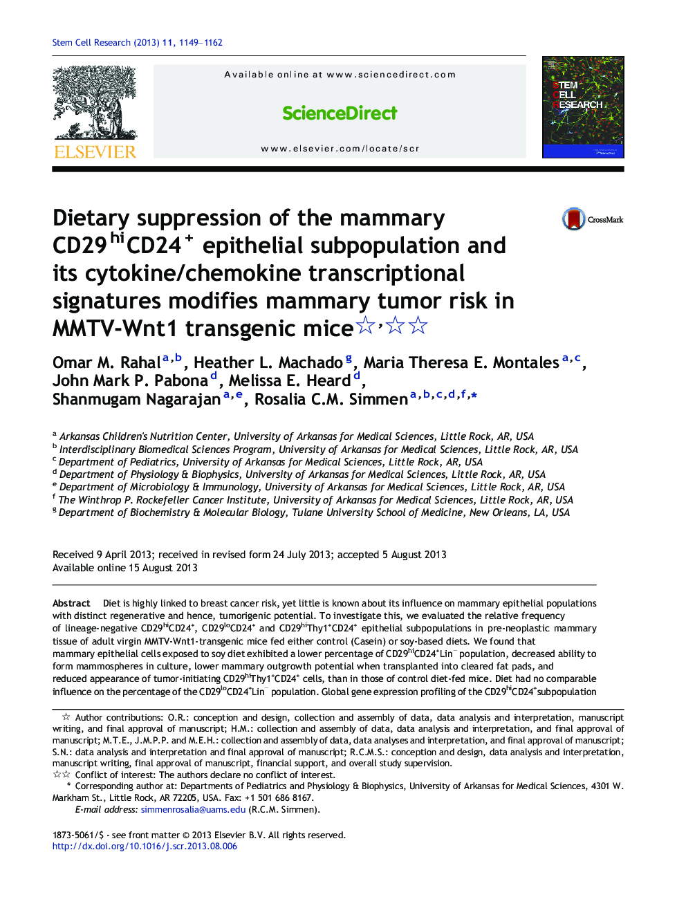 Dietary suppression of the mammary CD29hiCD24+ epithelial subpopulation and its cytokine/chemokine transcriptional signatures modifies mammary tumor risk in MMTV-Wnt1 transgenic mice