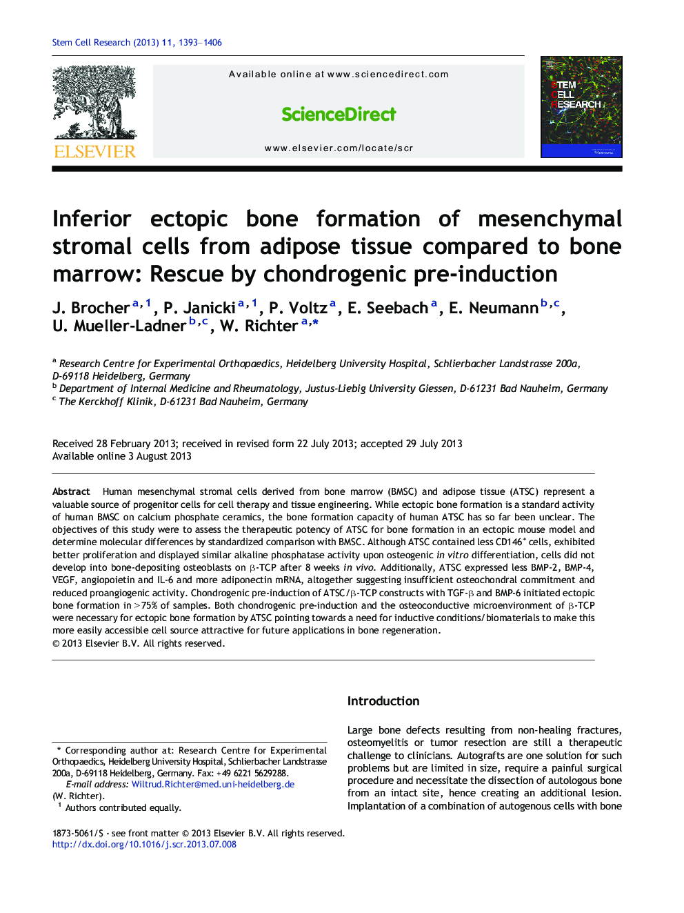 Inferior ectopic bone formation of mesenchymal stromal cells from adipose tissue compared to bone marrow: Rescue by chondrogenic pre-induction