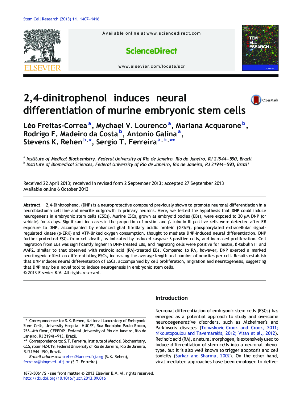 2,4-dinitrophenol induces neural differentiation of murine embryonic stem cells