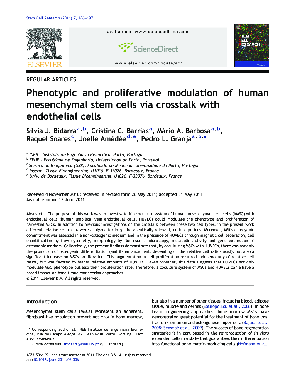 Phenotypic and proliferative modulation of human mesenchymal stem cells via crosstalk with endothelial cells