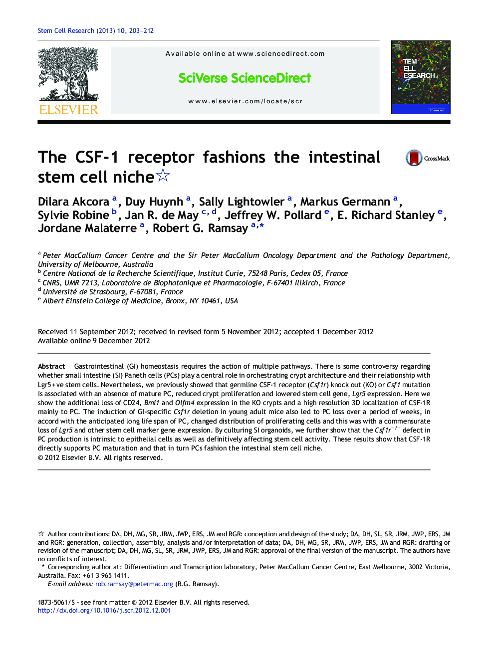 The CSF-1 receptor fashions the intestinal stem cell niche