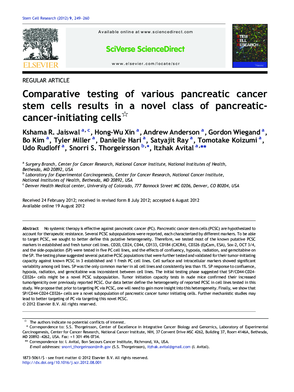 Comparative testing of various pancreatic cancer stem cells results in a novel class of pancreatic-cancer-initiating cells