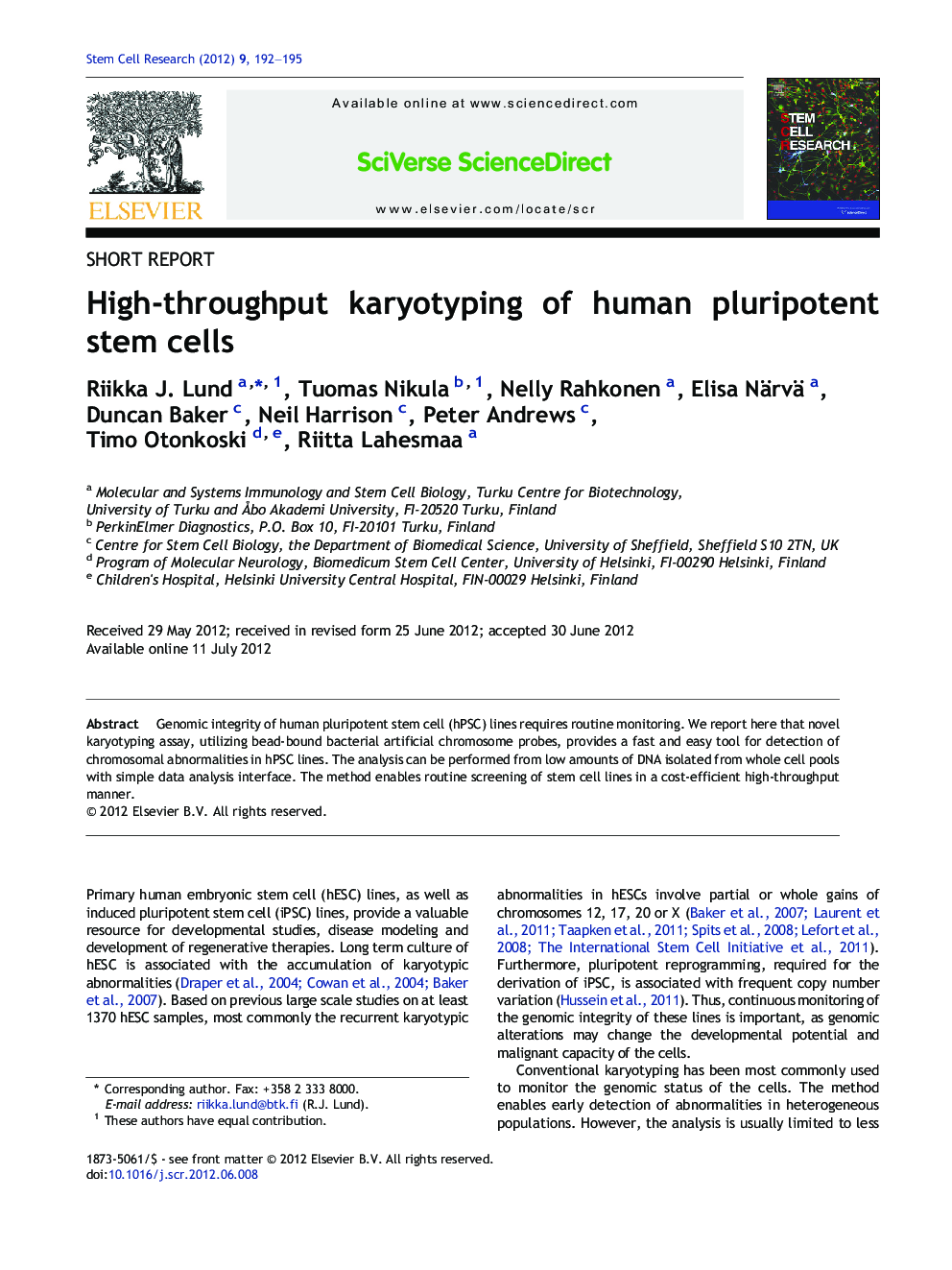 High-throughput karyotyping of human pluripotent stem cells